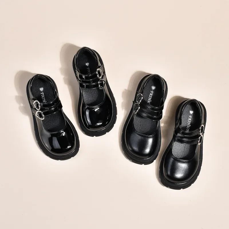 Girls Leather Shoes for Party Wedding Glossy Matte Children Performance Shoes with Love Big Kids Princess Mary Jane Shoes 2024 6