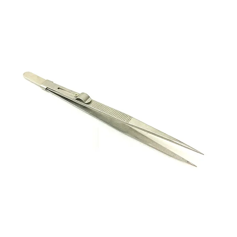 Gem Diamond Stone Tweezers Non-slip Stainless Steel Locking High Elasticity Jewelry Tweezer Anti-skid Tools With Groove