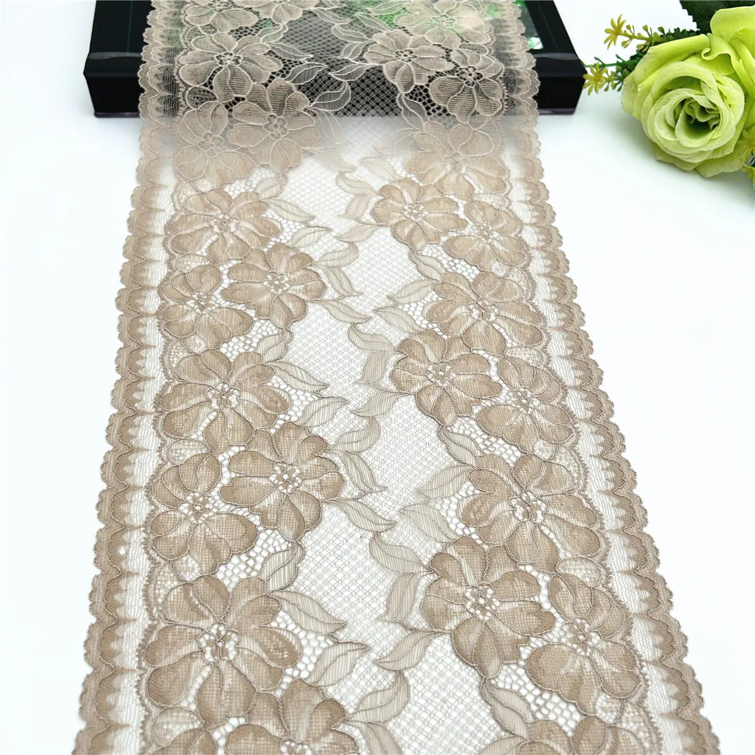 3M/lot Width 20cm Dark Skin Elastic Stretch Lace Trim 4