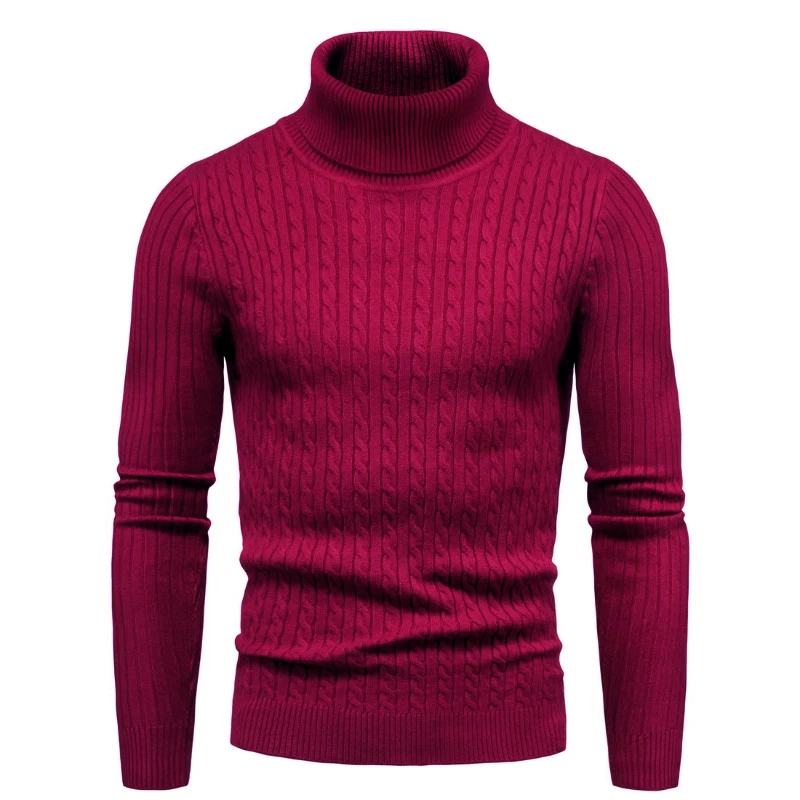2024 Autumn New Sweater Men's High Collar Elastic Knit Fried Dough Twists Pattern Casual Versatile Top Tight and Warm 3