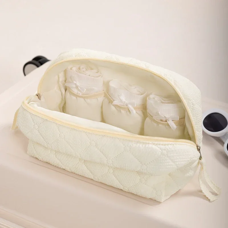 Makeup Bag Set Quilted Makeup Bag Women's Large Floral Makeup Bags Cute Cotton Cosmetic Pouch Travel Toiletries Storage Bag