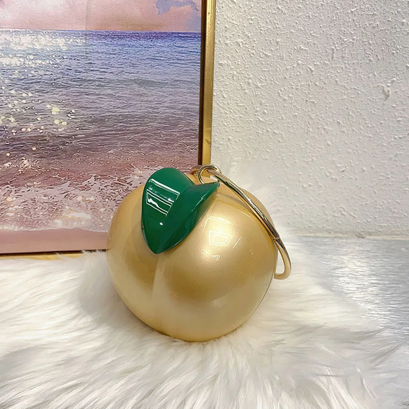 Cute Peach Design Women Handbags Round Evening Bags for Women Acrylic Shoulder Crossbody Bag Party Purse Funny Clip Box Bag NEW