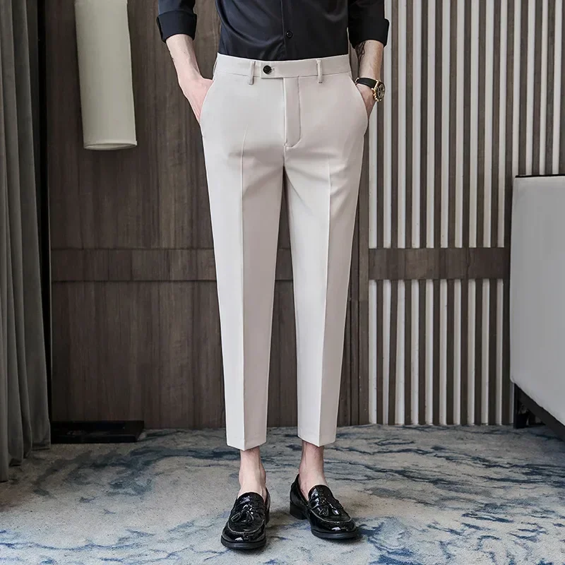 Pantaloni eleganti da uomo in stile britannico autunno nuovo solido di alta qualità pantaloni da ufficio casual slim fit pantaloni da abito da festa di nozze sociali formali 4