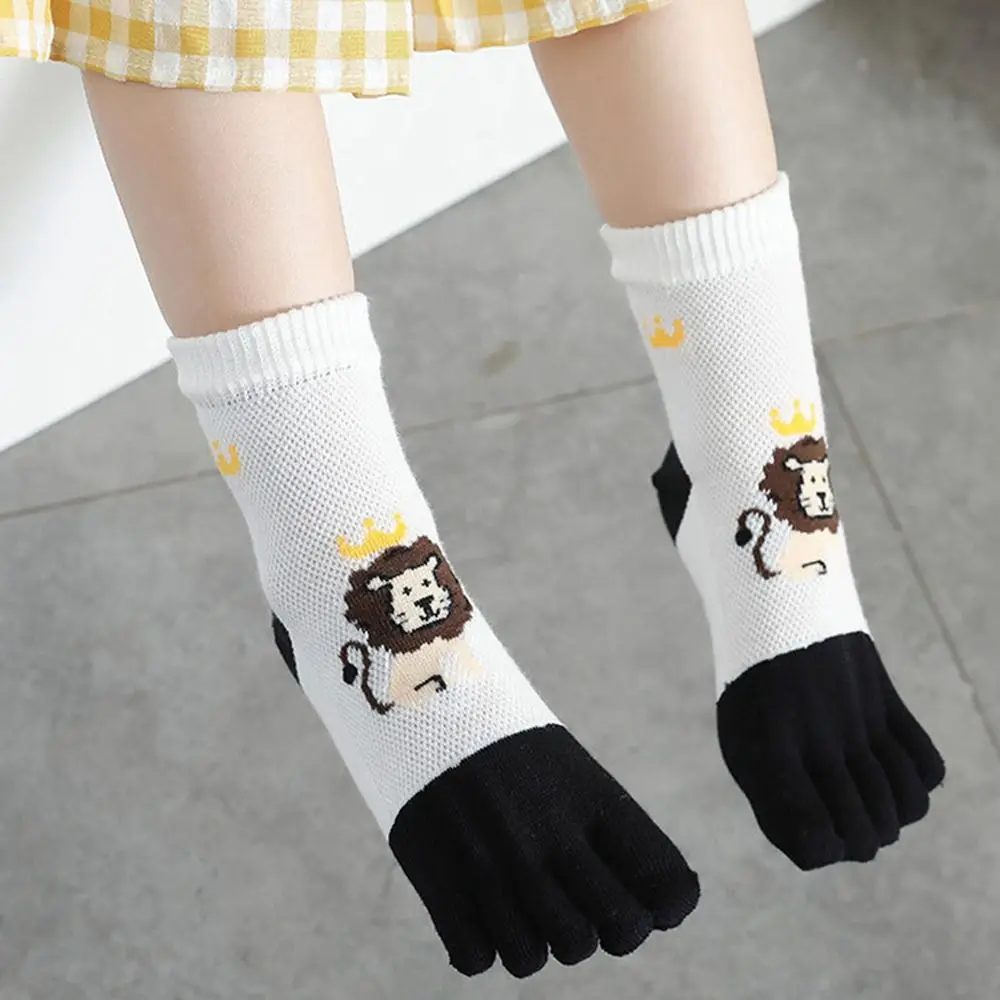 Korean Style Children Cotton Five-finger Socks Kids Lion Cartoon Socks Comfortable Soft Sweat-absorbing Healthy Socks