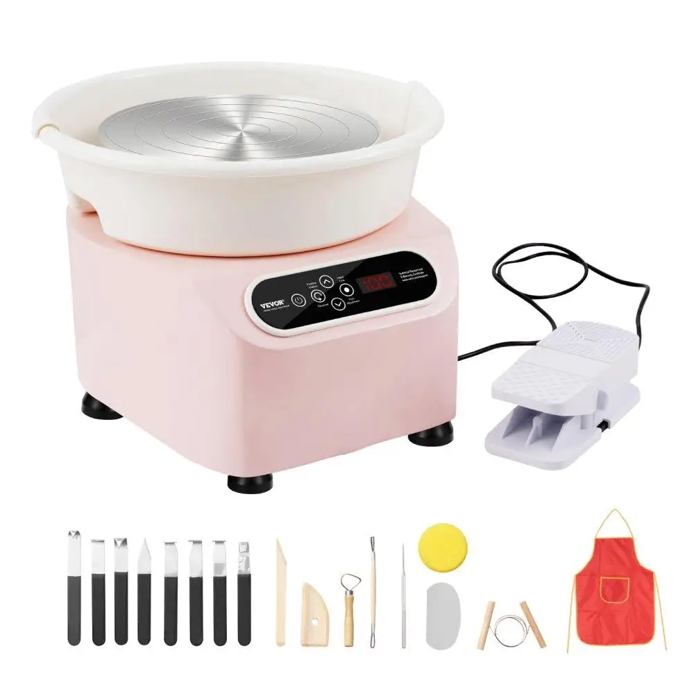 10 Inch Electric Ceramic Wheel 350W LCD Touch Screen with Foot Pedal Direct Drive for diy Art Craft with Shaping Tools Pink