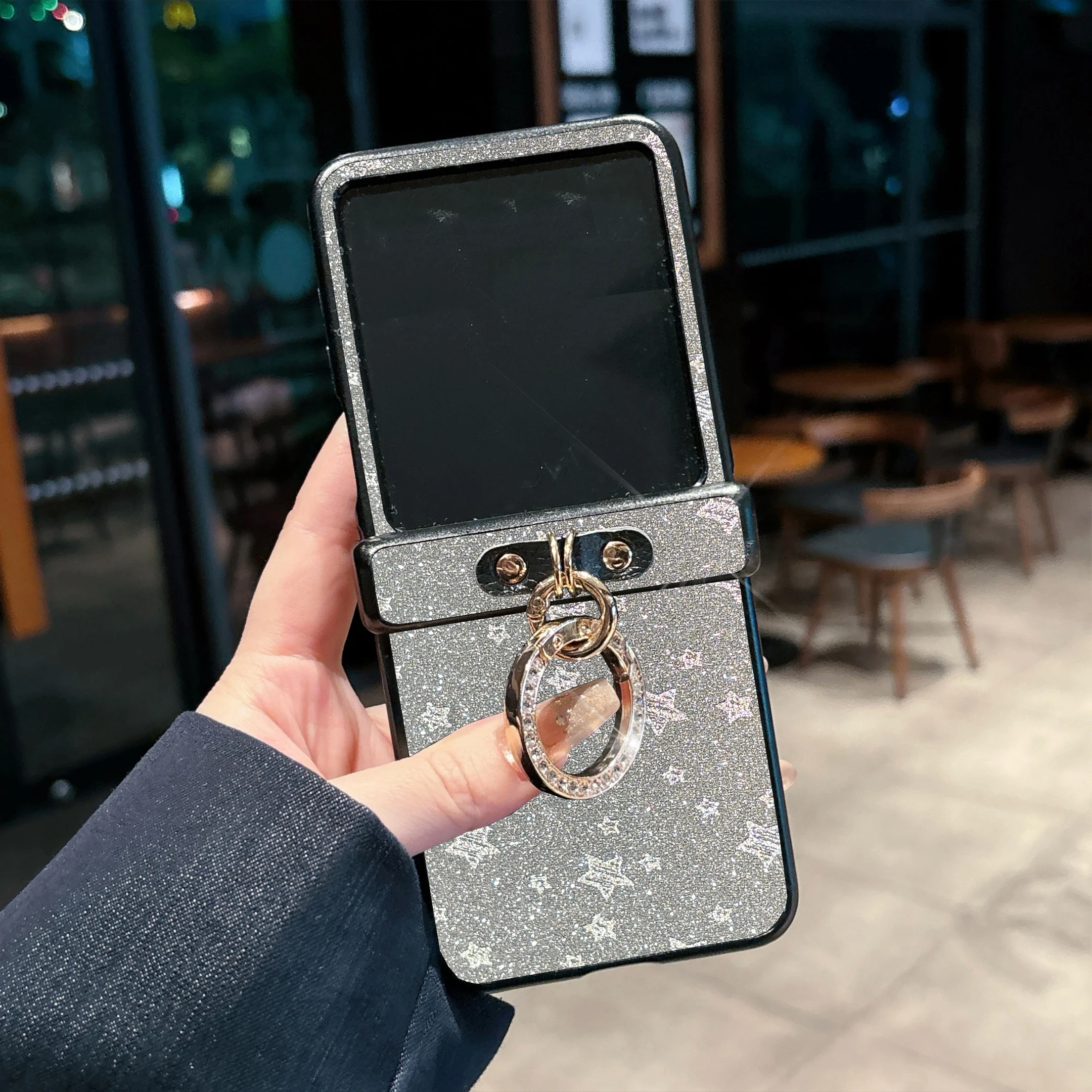 Luxury Twinkle Stars Phone Case with Diamond-Plated Ring Buckle
