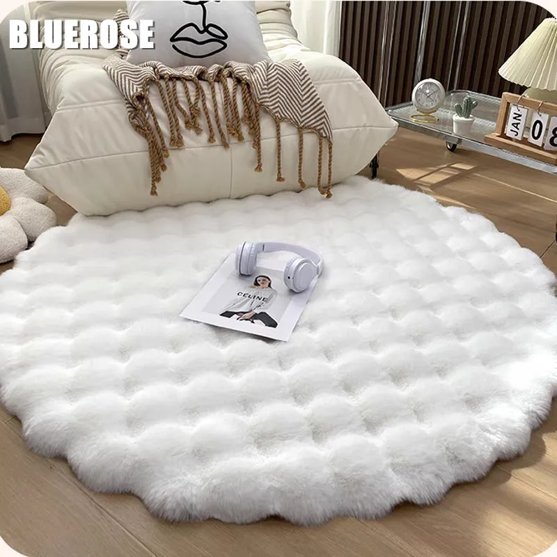 

Luxury Round Fluffy Carpet for Living Room Imitation Rabbit Fur Plush Area Rugs Bedside Floor Mat Non Slip Shaggy Rug Room Decor