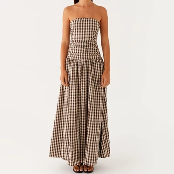 Maemukilabe Women Summer Strapless Maxi Dress Sexy A Line Flowy Tube Top Dress Y2K Elegant Wedding Party Cocktail Long Dresses 1