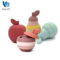 WOLIFE 5Pcs/Set Silicone Building Block Baby Silicone Teether Apple Pear Soft Block Educational Montessori Toys Stacking Blocks 1