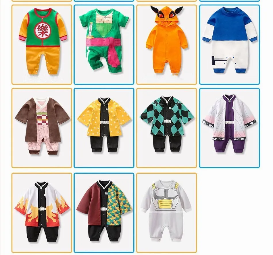 0-18 Months Anime Baby Rompers Newborn Cosplay Costume Infant Akatsuki Nezuko Tanjirou Cotton Clothes Boys Girls Kids Outfit