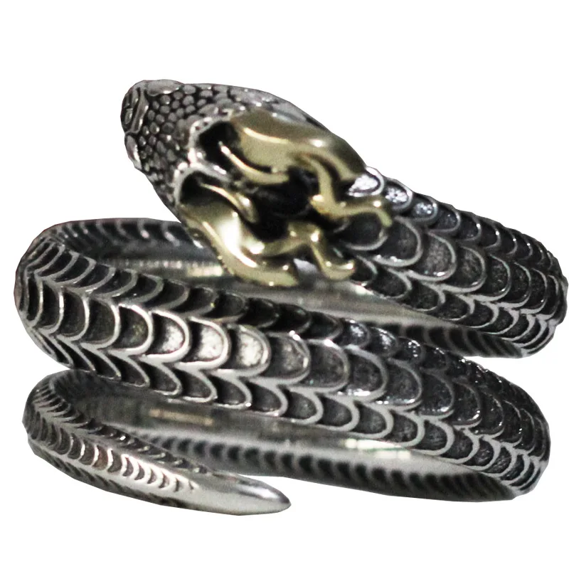 Buyee 925 Sterling Silver Male Big Ring Elegant Horned snake Open Ring Finger for Man Woman Unique Rock Punk Fine Jewelry Circle