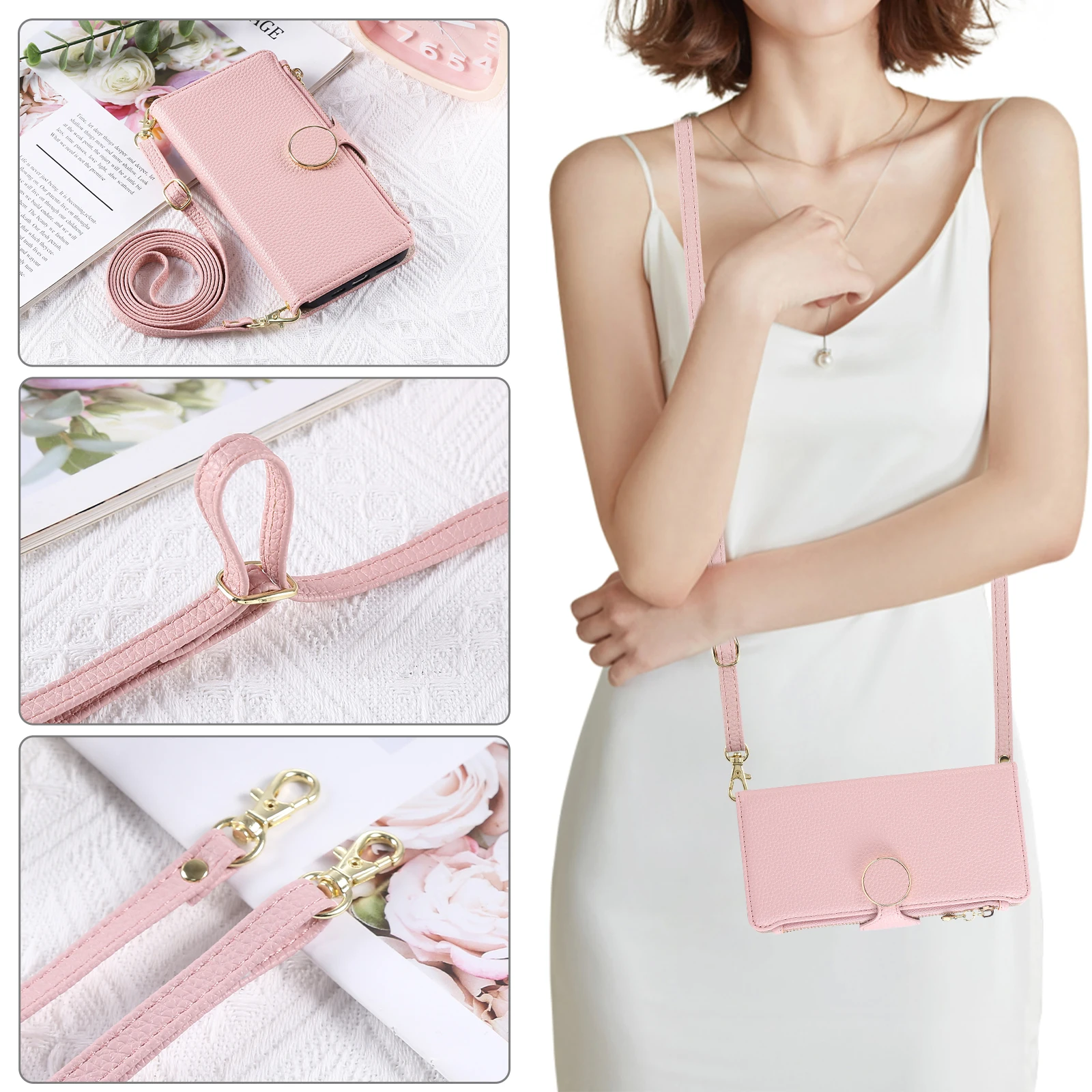 Crossbody Leather Wrist Strap Wallet with Card Holder Phone Case Cover