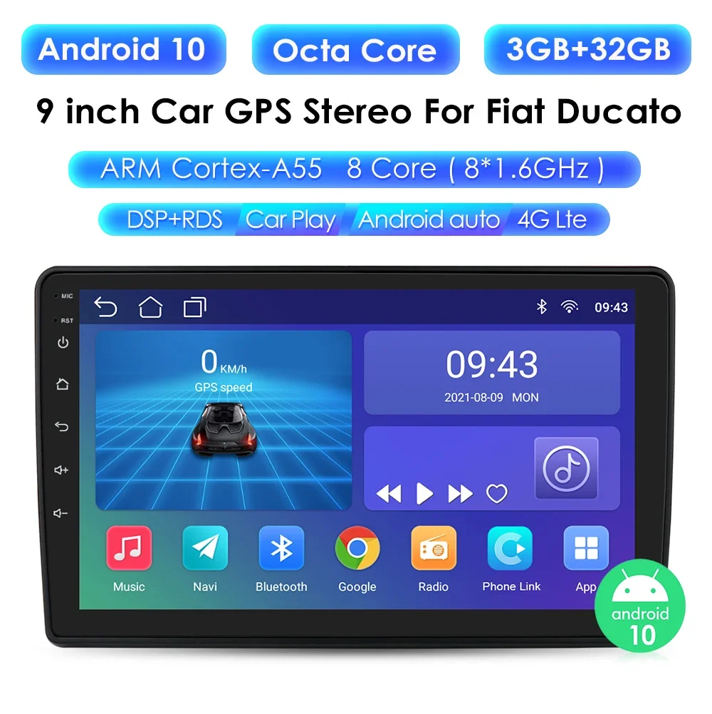 Car Radio Android for Fiat Ducato 2007- 2015 Car Audio Carplay AI Voice Wifi Stereo Multimidia Video Player RDS 2DIN GPS Navi
