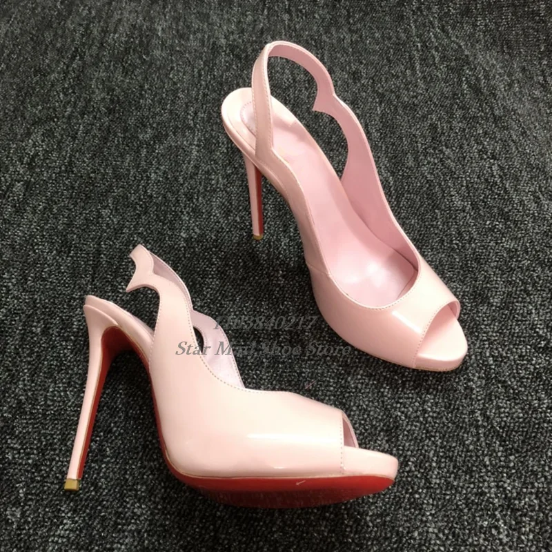 Women Super High Heel Shoe Patent Leather Peep Toe Shallow Mouth Stilettos Back Strap Slingback Sandals