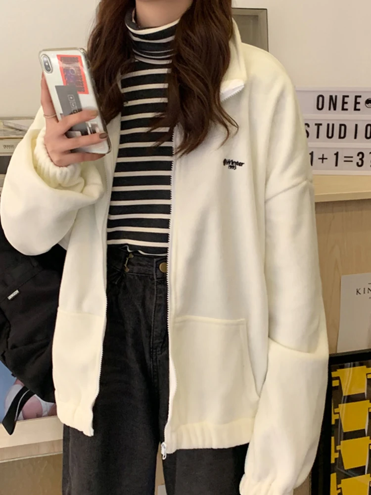 

Hoodies Women Zip-up Turn-down Collar Printed Pocket Long Sleeve Korean Style New Trendy Casual BF Ulzzang Harajuku Womens Daily