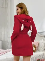 autumn Winter Women Bath Robe Fluffy Plush Pyjamas Ladies Sexy Hooded Dressing Solid Color Gown Warm Bathrobe Female loungewear - Image 3