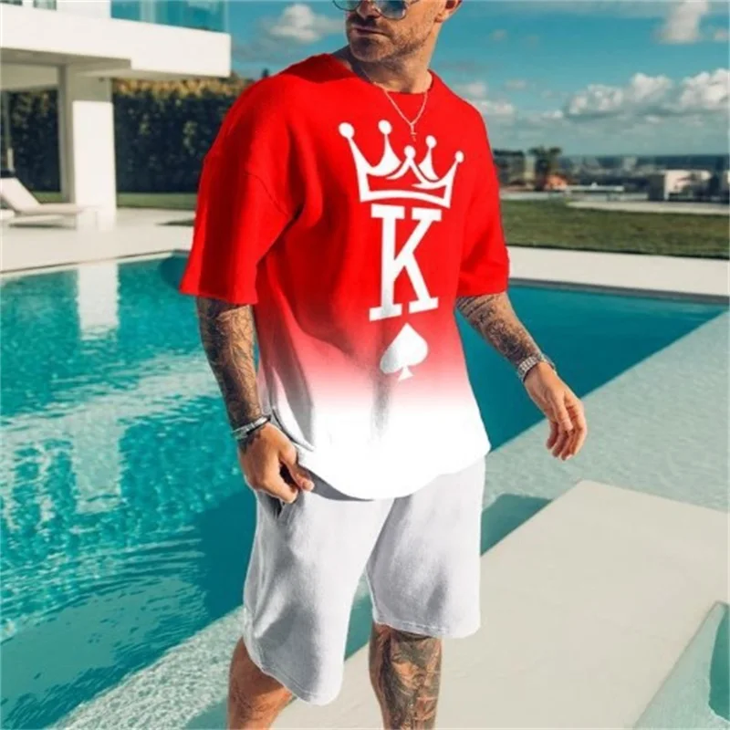 Tracksuit Men Summer Suit Fashion Crown K Series 3D Printed Clothing Street Social T-shirt Shorts 2 Piece Set Men's Sportswear tracksuit men summer suit fashion crown k series 3d printed clothing street social t shirt shorts 2 piece set men s sportswear