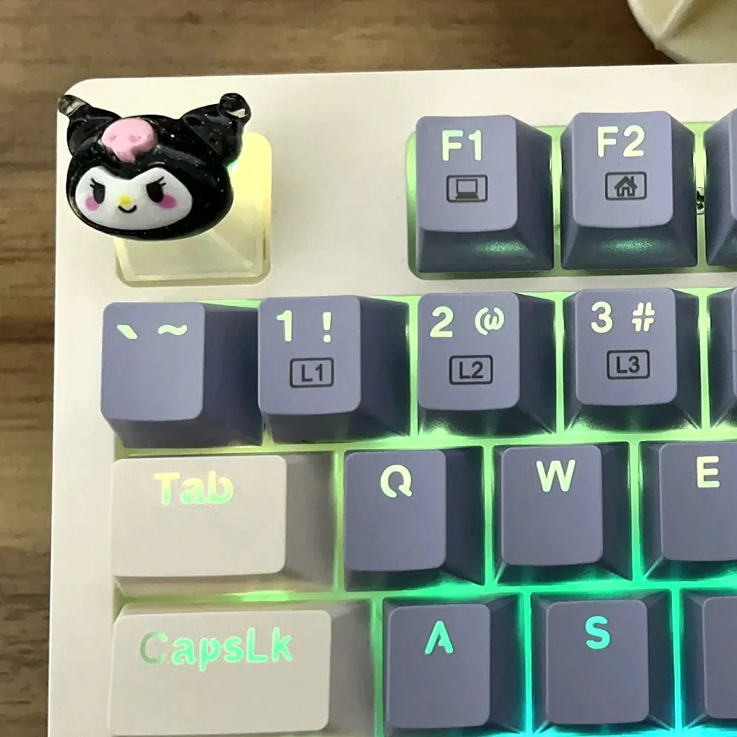Фото Мультяшная Kuromi Melody Cinnamoroll ненепрозрачная игровая клавиатура Cherry Axis колпачки для механической клавиатуры Cherry MX №3