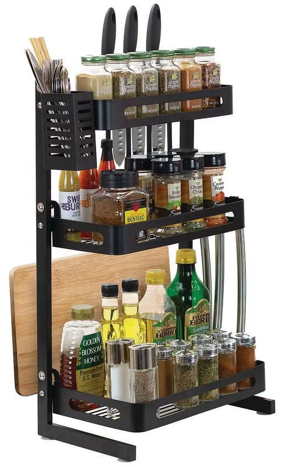 

3 Tier Metal Kitchen Spice Rack Countertop Standing Corner Shelf- Black