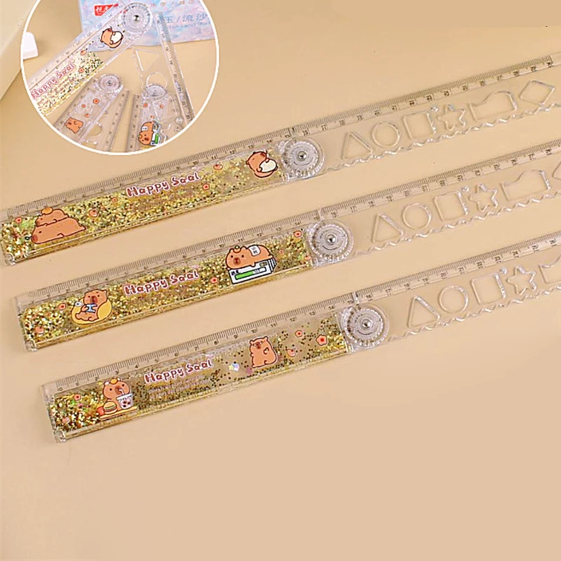 Multi-function Drawing Tools Student Stationery Measuring Tools Cartoon Capybara Measuring Ruler Folding Ruler Drawing