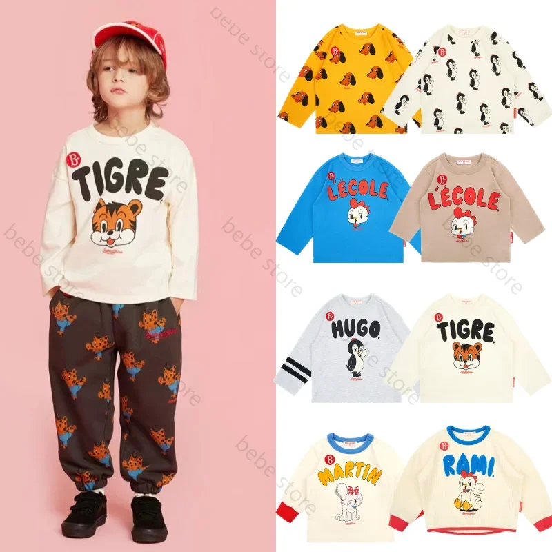 

(Spot) Bebe Store 2023 베베드피노 Autumn Style Boys and Girls' Round Neck Long Sleeve Waffle T-shirt Top