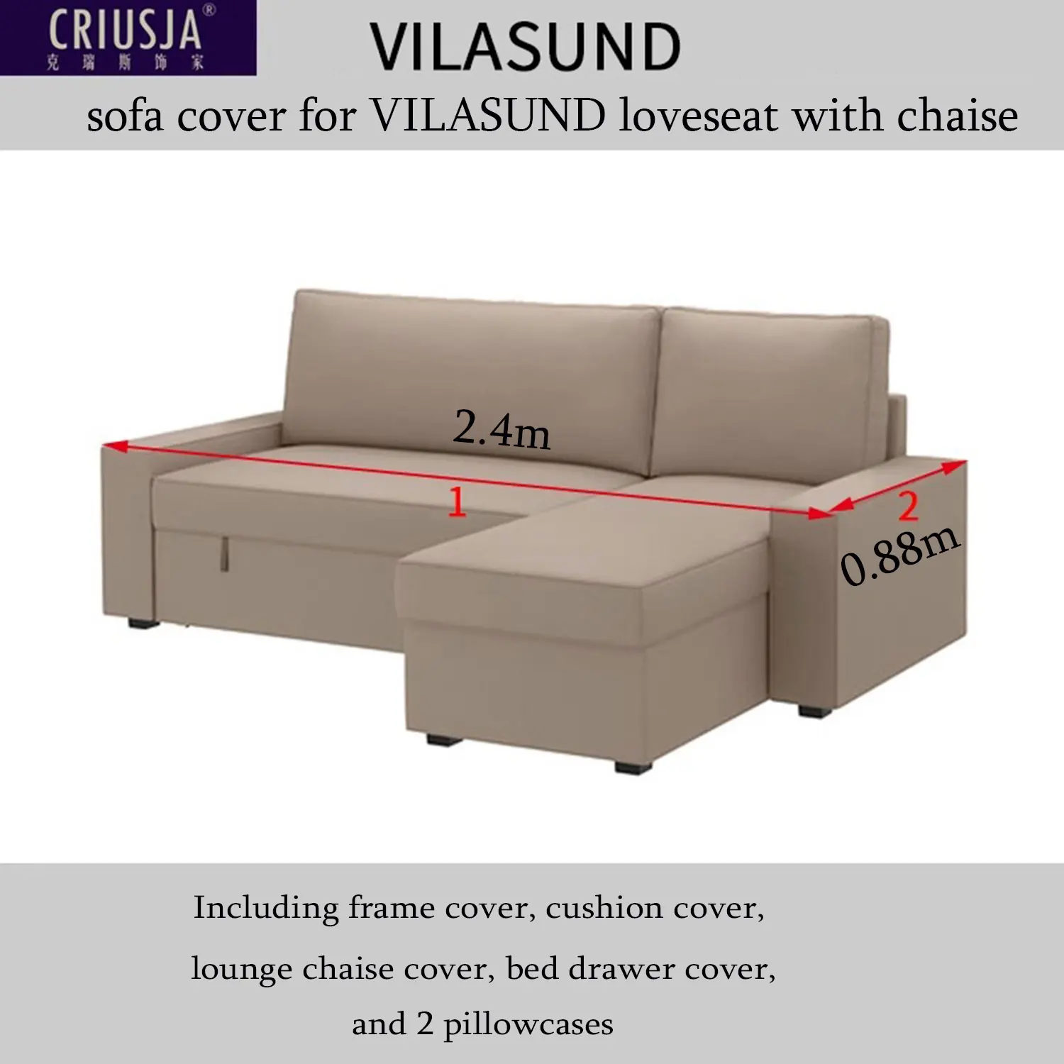 Couch Cover for vilasund sofa 3seat sofa L shape loveseat with chaise, Sofa Slipcovers for Living Room, Overall Style 3
