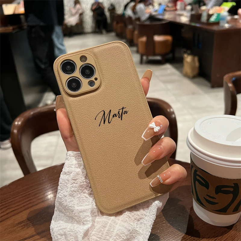 Personalized Luxury Leather Smartphone Case with Custom Name Engraving - Premium Gift Cover
