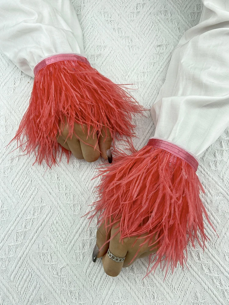여성용 타조 깃털 커프스, 진짜 모피 5cm 슬랩 팔찌 커프스 셔츠 코트, 섹시한 깃털 손목 밴드 팔찌 장갑 액세서리, 1 개