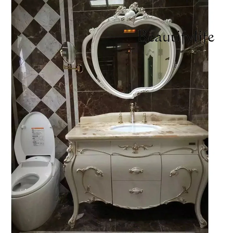 Solid Wood Bathroom Floor-Standing Washbasin European-Style Bathroom Oak Washstand Combination