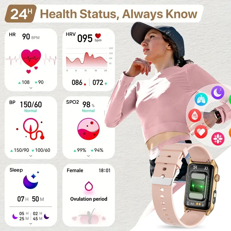 2026 신형 여성용 24/7 헬스 스마트워치 1.57인치 AMOLED AI 진단 혈압 측정 BT 통화 생리 수면 추적 스마트워치