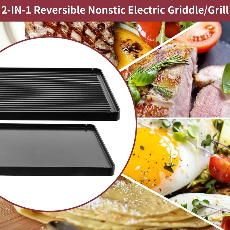 Indoor Grill 1800-Watt Griddle with Reversible 2 in 1 Grill and Griddle  Plates Plate, Glass Lid, Extra Large Drip Tray (Dishwas - AliExpress