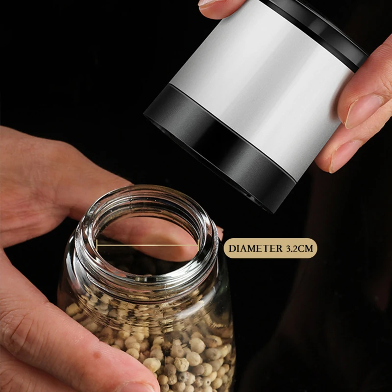 Salt and Pepper Grinder Stainless Steel Salt And Pepper Mill Grinder Refillable Pepper Shaker With Adjustable Thickness Spice Container Kitchen Grinder