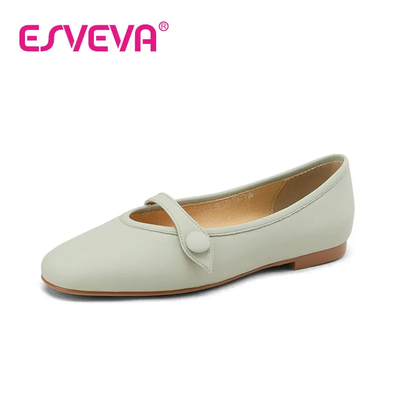 ESVEVA 2023 Leisure Ballet Flats Women SheepSkin All Match Simple And Fashion Style Slip On Office Round Toe Shoes Woman 34-39