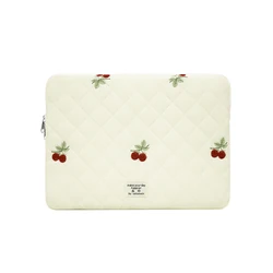 Quilted Puffy Laptop Sleeve - Cute Portable Bag - 13 inch (Beige)