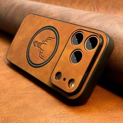 Elegant PU Leather Deer Case with Magsafe Wireless Charging and Shockproof Protection - iPhone 15 Plus (Light brown)