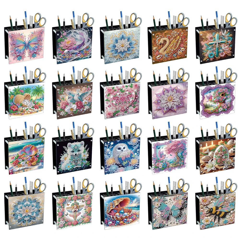 Acrylic Special Shape Flower Diamond Painting Pencil Holder Diamond Art Pen Holder Kit Pen Organizer Desktop Ornaments for Girls