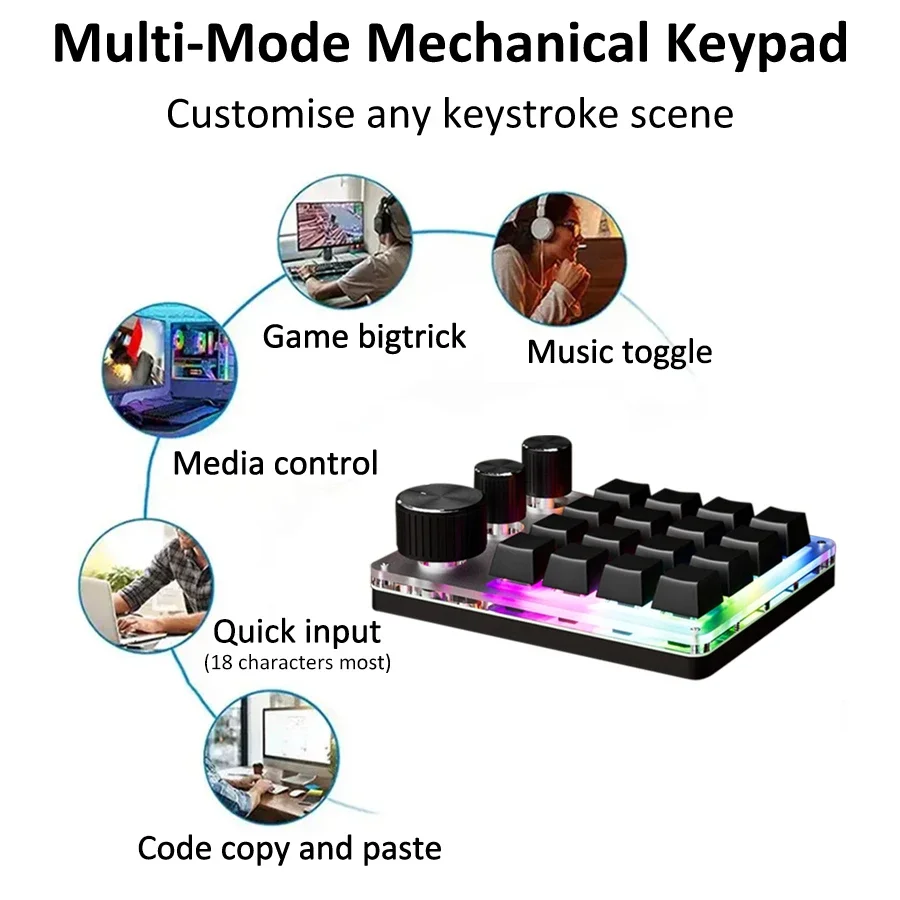 16-Key Custom Mechanical Keyboard 3 Knobs Including Volume Button Knob Control Programmable Macro  Gaming Compatible - 6