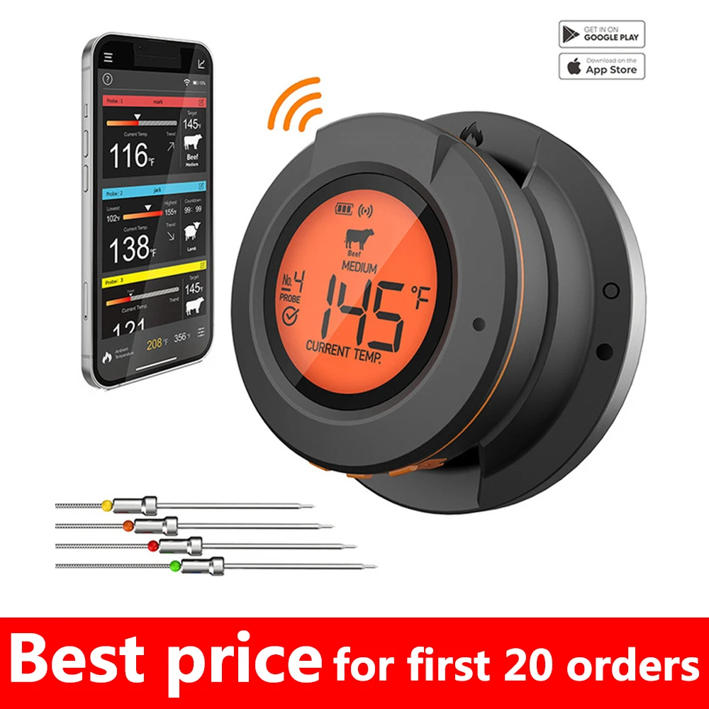 2023 Upgrade Outdoor Digital Wireless Bluetooth Dome Cooking Food Meat Thermometer For BBQ