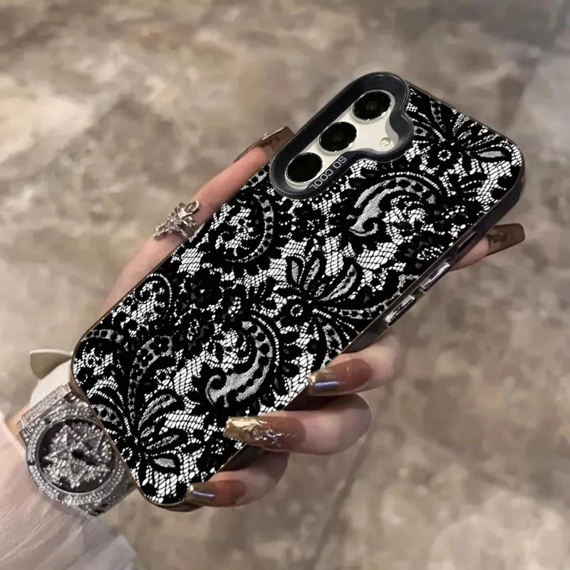 Elegant Black Lace Laser-Cut Phone Case Cover