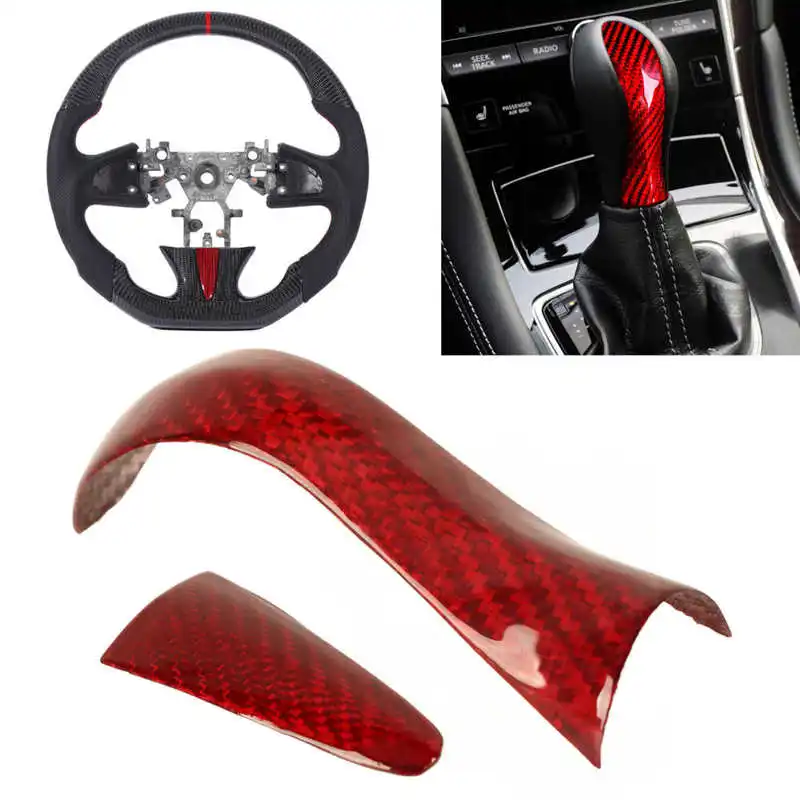 Shift Knob Cover Trim Red Carbon Fiber Glossy Smooth High Temperature