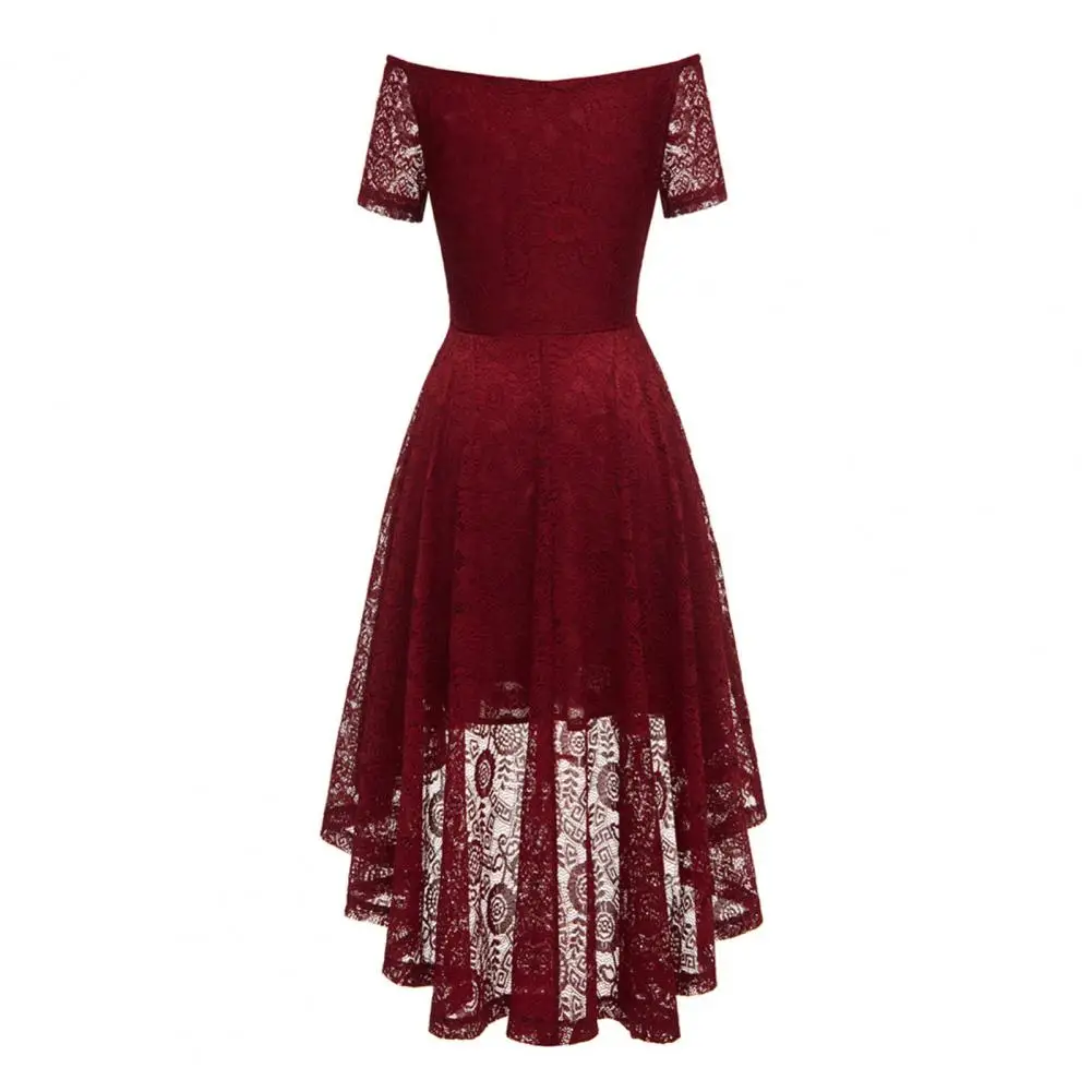 

Off Shoulder Dress Elegant Wedding Cocktail Dress Off Shoulder Lace Irregular High Low Hem V Neck Short Sleeve Women's Evening