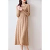 Women's Round Neck Pleated Dress, 100% Merino Wool, Multi-Color Long Sweater Traf, Autumn, Winter, New, Official 2