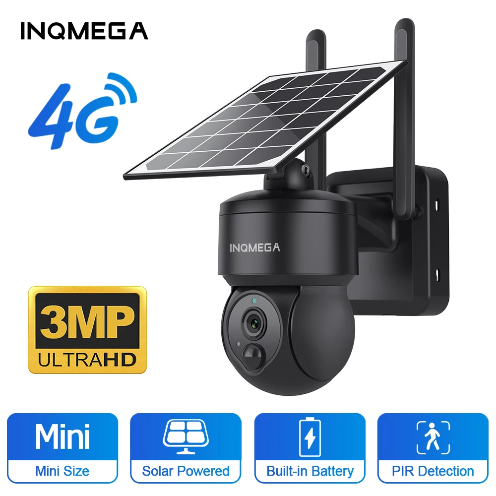 INQMEGA 3mp HD Outdoor WIFI 4G camera Mini Solar Battery PTZ Camera 7500mAh IP66 Wireless 2 Way Talk Detect Surveillance Camera