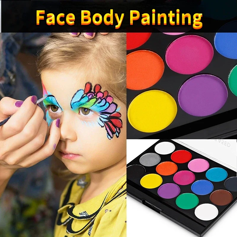 15Colors Face Painting Kit Body Makeup Non Toxic Water Paint Oil with Brush  for Christmas Halloween Fancy Carnival Vibrant Party