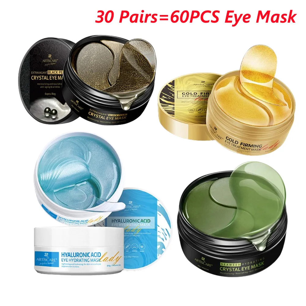 30Pairs60PcsSeaweedEyeMasksBlackPearlCollagenEyeMaskGold