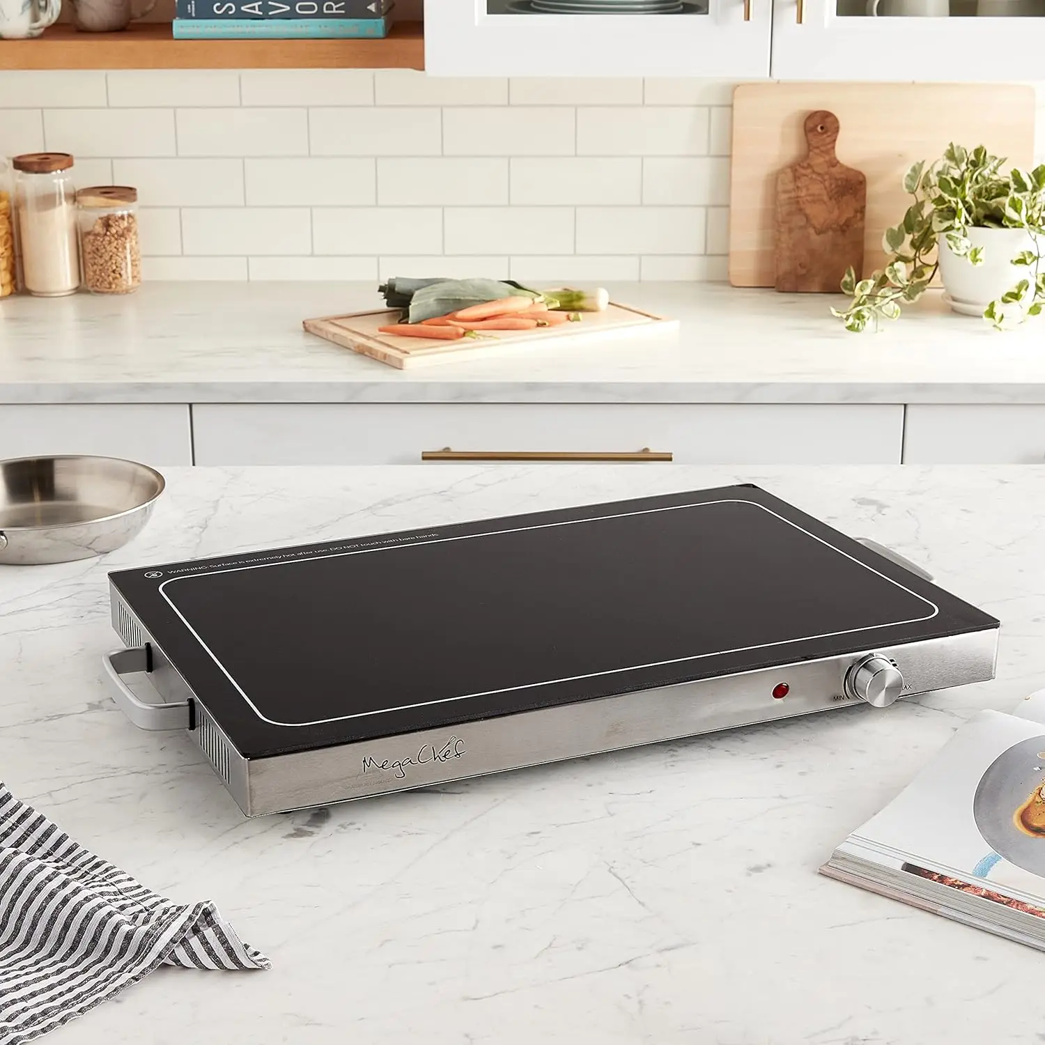 NEW Electric Warming Tray with Adjustable Temperature Control, 24 in, Silver, Black