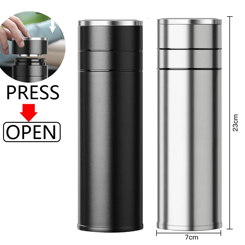 

New Press Open Thermos Cup for Car Driver Office 500ml Quick Open Coffee Thermos Bottle with Filter Tea Water Separation
