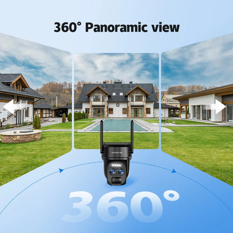 SZSINOCAM Wifi Camera Outdoor 3MP Dual Lens Dual Screens Black Surveillance Camera Night Vision Human Detection Security Camera 3