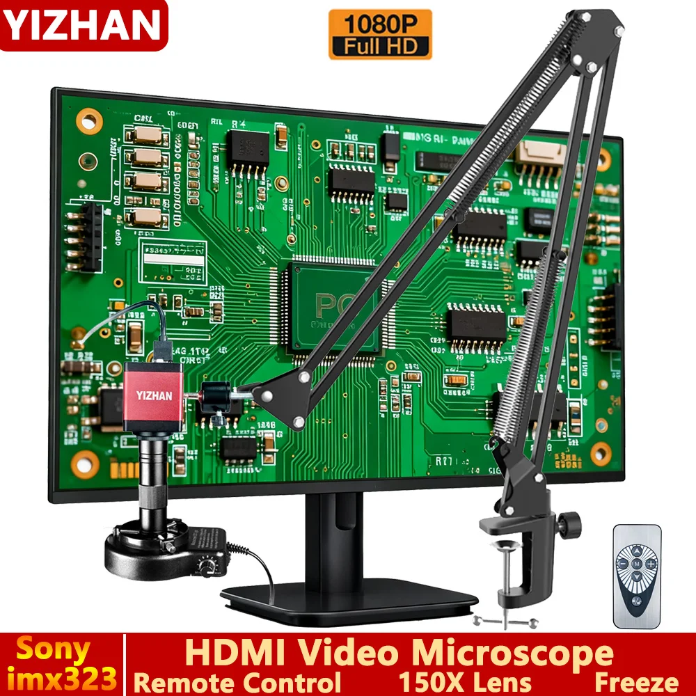YIZHAN 1080P HDMI Industrial Microscope 150X C-Mount Lens Remote
