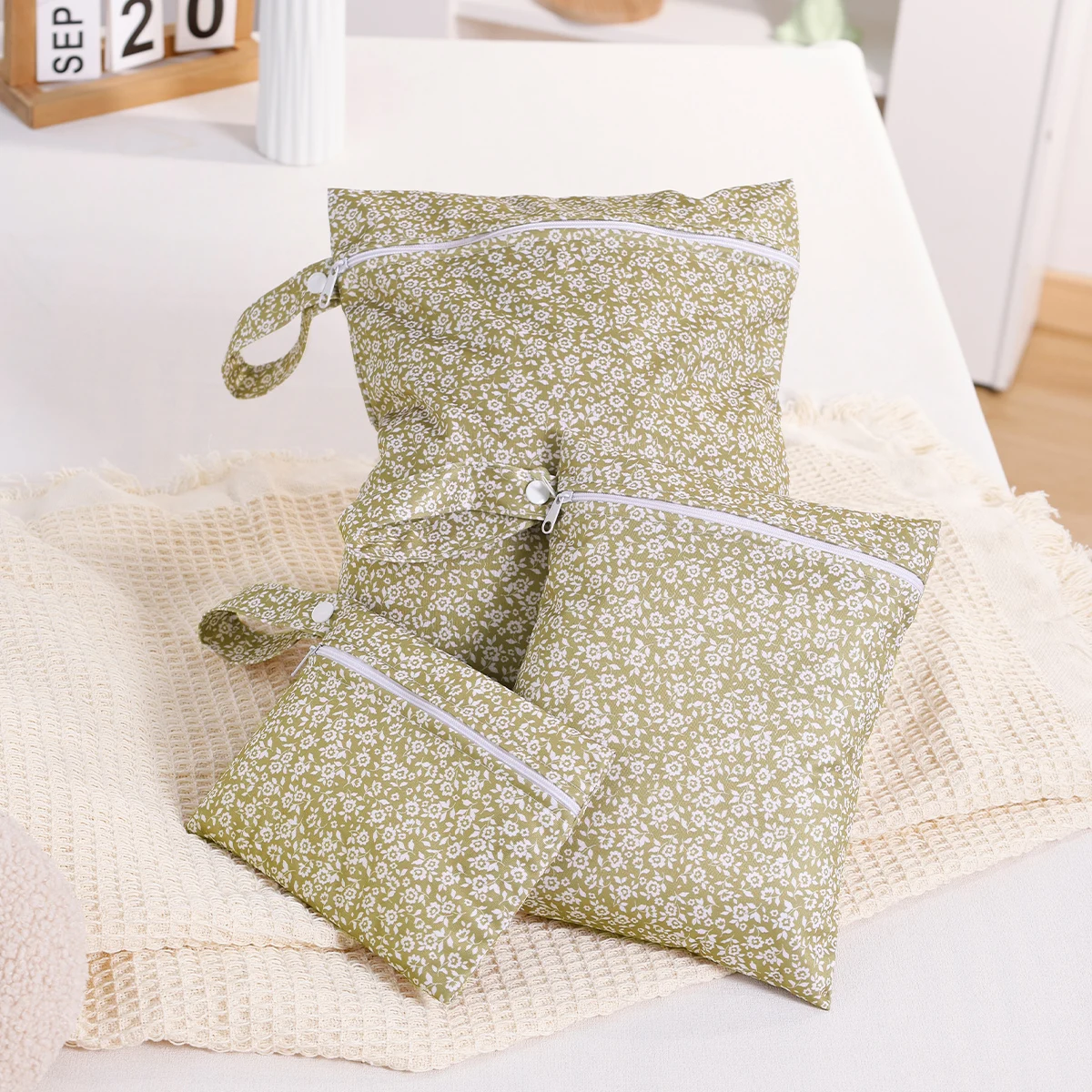 3PCS Recycled Fabric Waterproof Wet Dry Bag Portable Diaper Bag Sanitary Storage Bag - 4